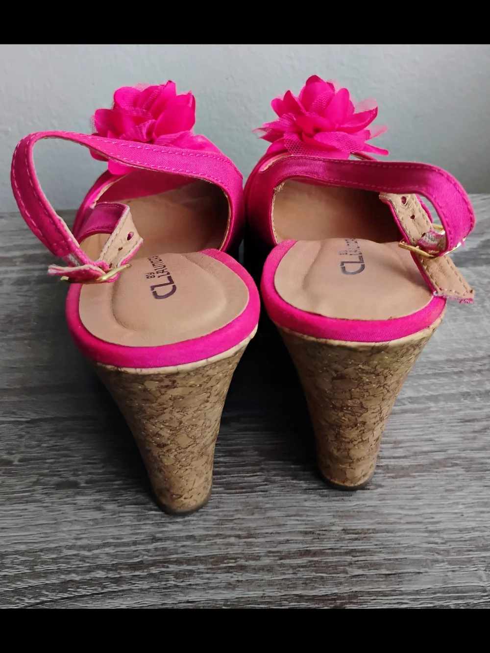 Laundry By Shelli Segal Hot Pink Floral Slingback Wedge Sandals